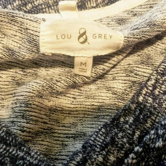 Lou Grey M blue white cotton cozy V-neck sweater - Picture 5 of 6